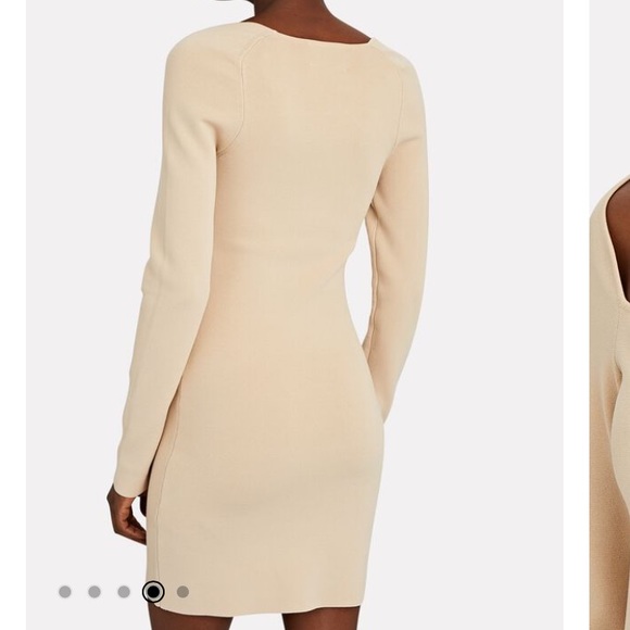 Nanushka Marina Beige Rib Knit Sweetheart Neck Long Sleeve Mini Dress Size M - Picture 2 of 14